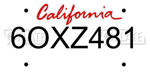 6OXZ481 California License Plate