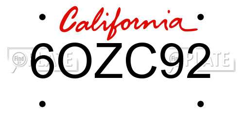 6OZC92 California License Plate