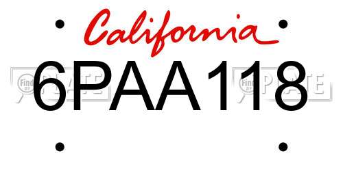 6PAA118 California License Plate
