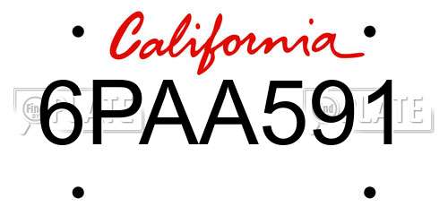 6PAA591 California License Plate