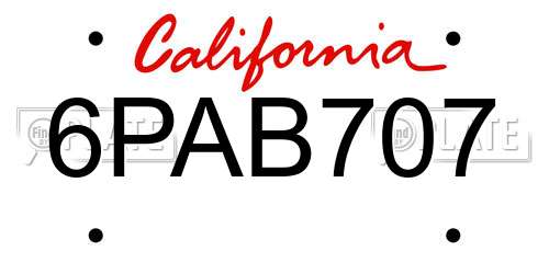 6PAB707 California License Plate