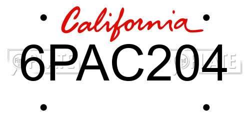 6PAC204 California License Plate