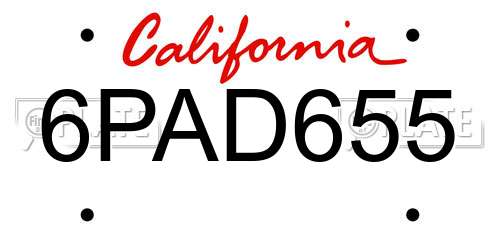 6PAD655 California License Plate