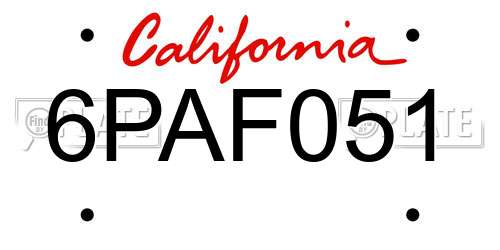 6PAF051 California License Plate