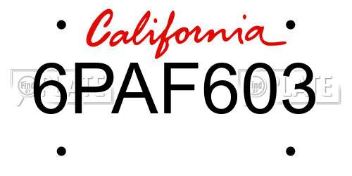 6PAF603 California License Plate