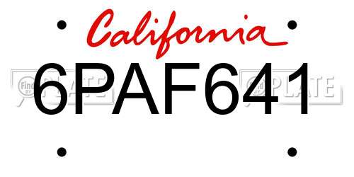 6PAF641 California License Plate
