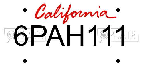 6PAH111 California License Plate