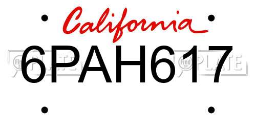 6PAH617 California License Plate