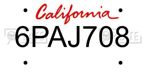 6PAJ708 California License Plate