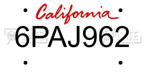 6PAJ962 California License Plate
