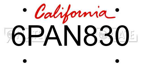 6PAN830 California License Plate