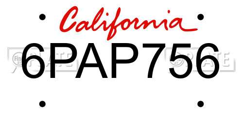 6PAP756 California License Plate