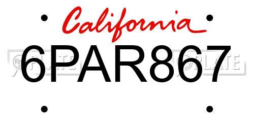 6PAR867 California License Plate