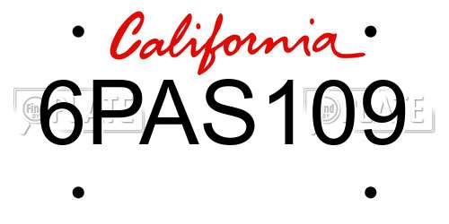 6PAS109 California License Plate