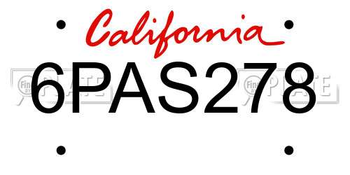 6PAS278 California License Plate