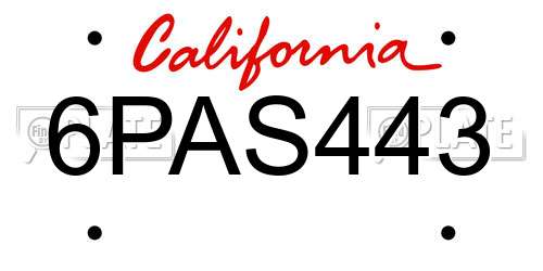 6PAS443 California License Plate