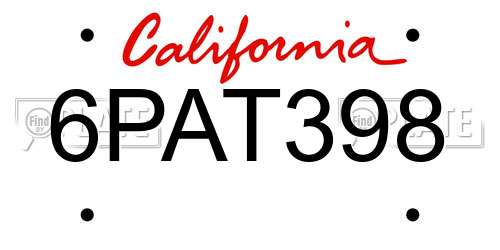6PAT398 California License Plate