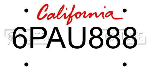 6PAU888 California License Plate