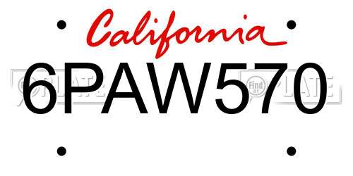 6PAW570 California License Plate