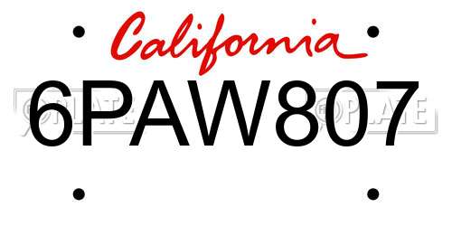 6PAW807 California License Plate