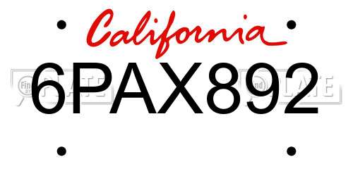 6PAX892 California License Plate