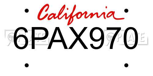 6PAX970 California License Plate