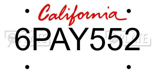 6PAY552 California License Plate