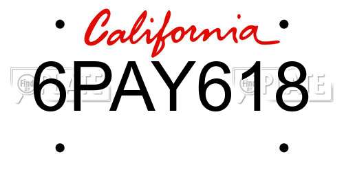 6PAY618 California License Plate