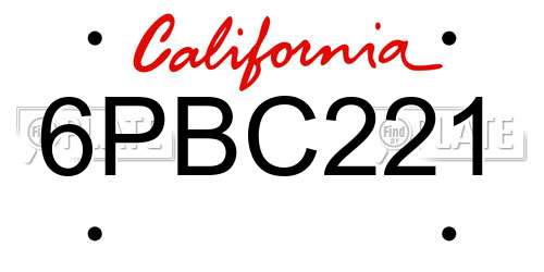 6PBC221 California License Plate