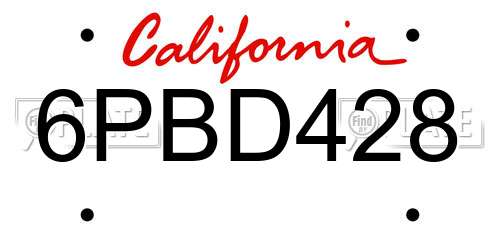 6PBD428 California License Plate