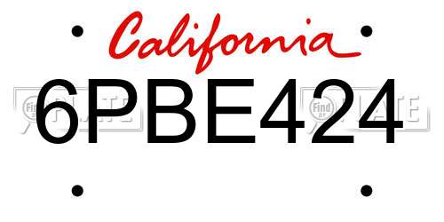6PBE424 California License Plate