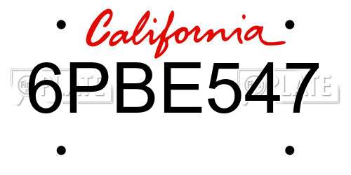 6PBE547 California License Plate