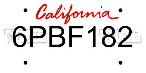 6PBF182 California License Plate