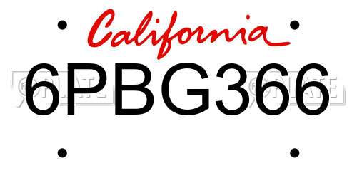 6PBG366 California License Plate