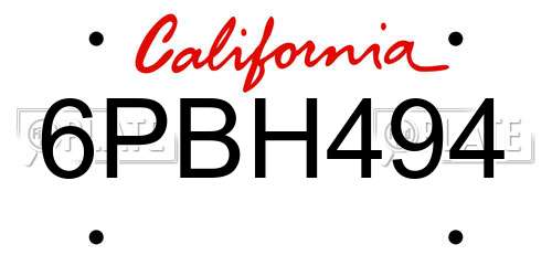 6PBH494 California License Plate