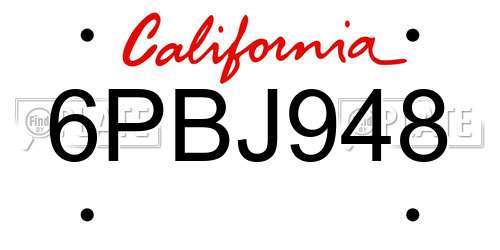 6PBJ948 California License Plate