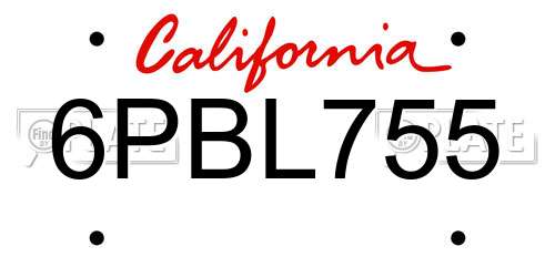 6PBL755 California License Plate