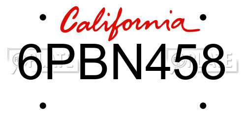 6PBN458 California License Plate