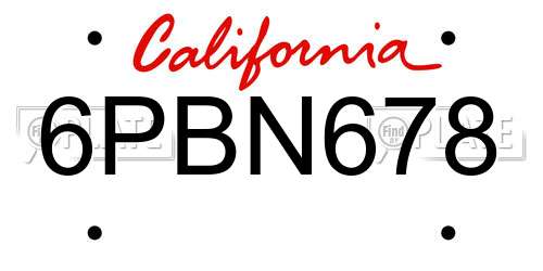 6PBN678 California License Plate