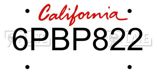 6PBP822 California License Plate