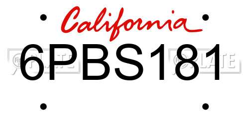 6PBS181 California License Plate