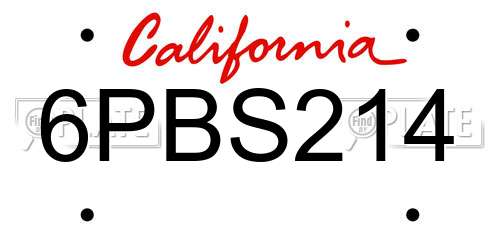 6PBS214 California License Plate
