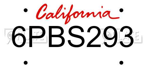 6PBS293 California License Plate