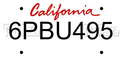 6PBU495 California License Plate