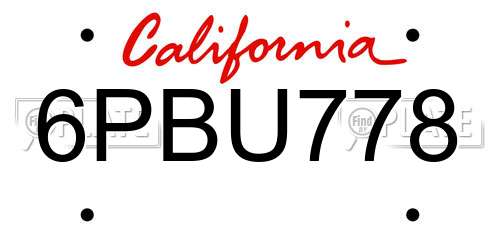 6PBU778 California License Plate
