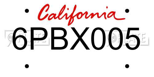 6PBX005 California License Plate