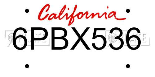 6PBX536 California License Plate