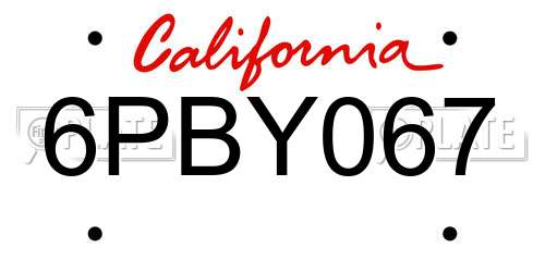 6PBY067 California License Plate