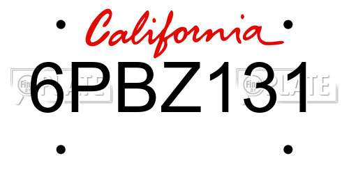6PBZ131 California License Plate