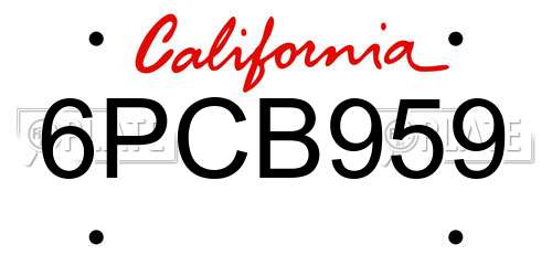 6PCB959 California License Plate